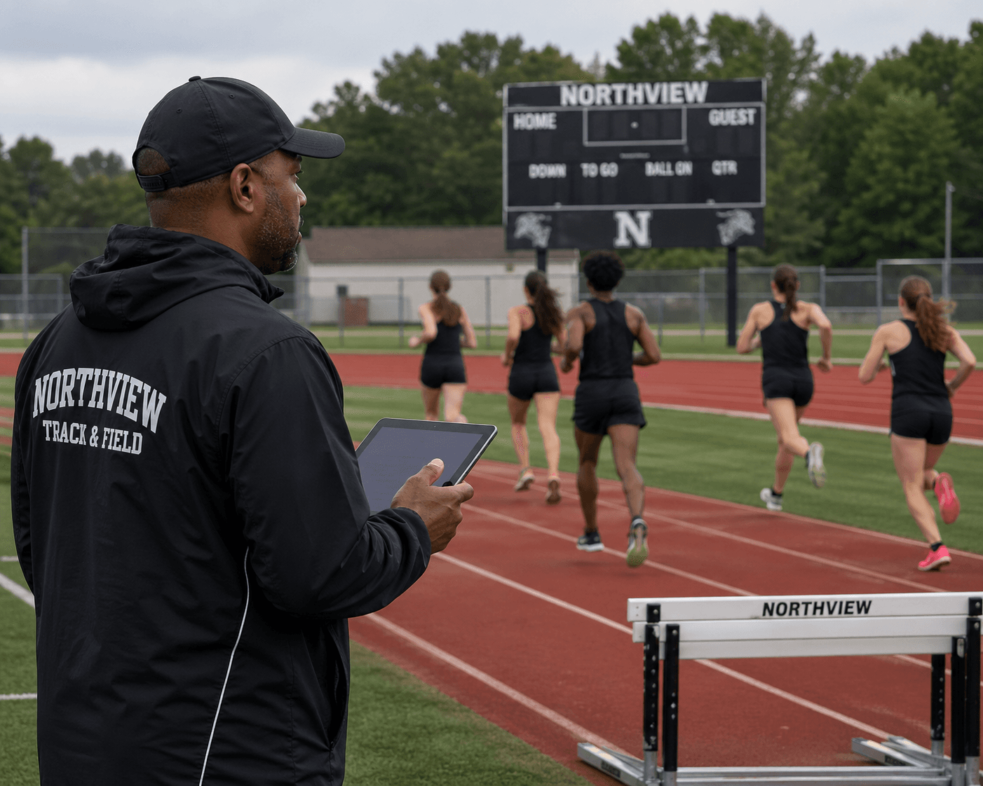 Coach directing athletes during practice